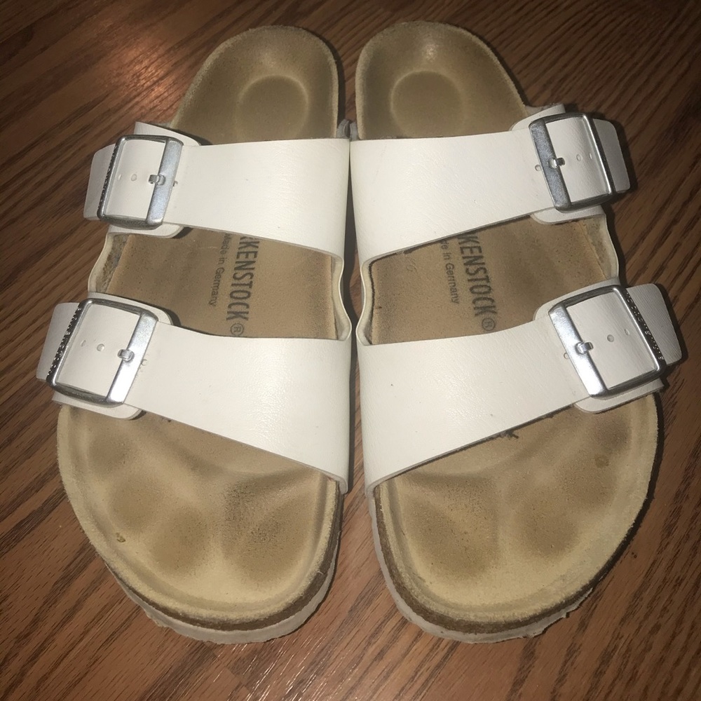 White leather Birkenstocks